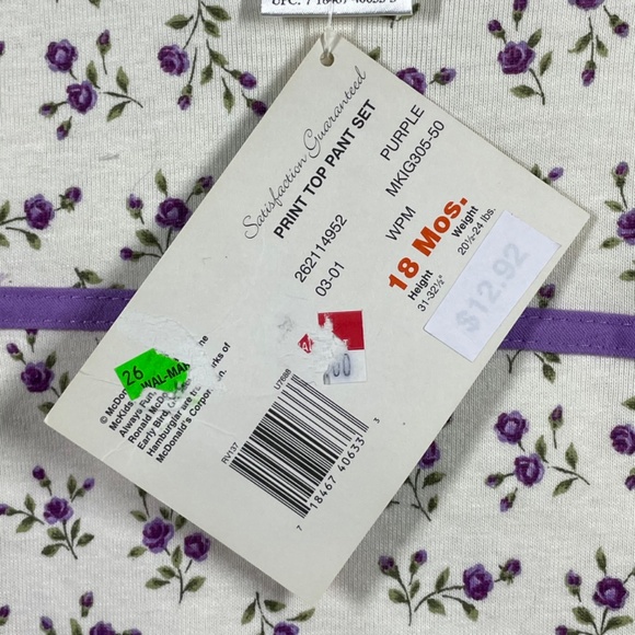 NEW Vintage McDonalds McKids Shirt Pants Set Girls 18 Months purple floral 90s - Picture 6 of 13